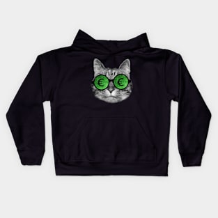 Cat and euro sign glasses Kids Hoodie